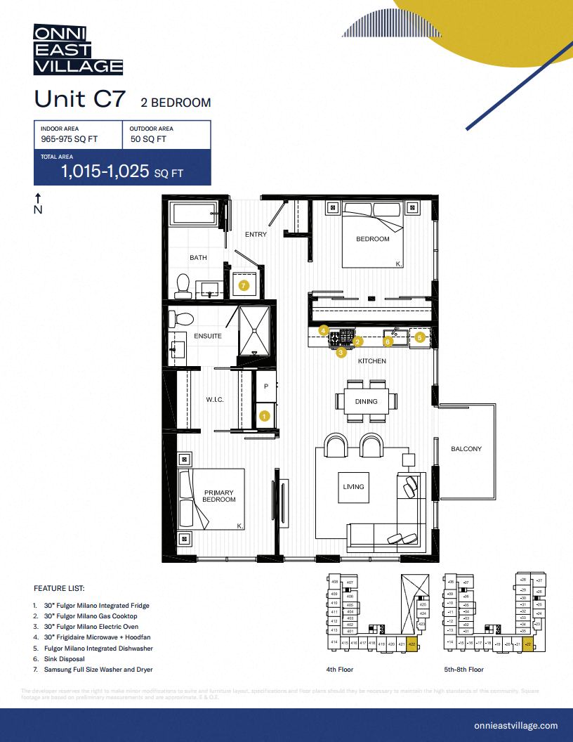 Floor plan for 2 beds, 2 baths, 965 sqft